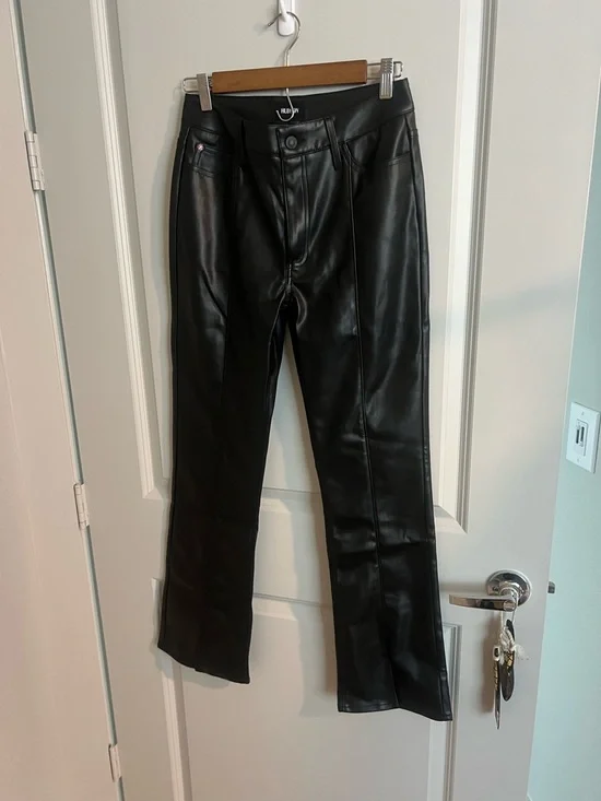 High-Rise Black Faux Leather Flare Pants - Picture 3 of 5
